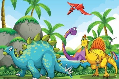 Fototapeta Dinozaury Zieleń I Palmy