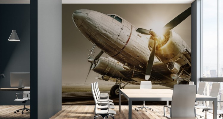 Fototapeta Zabytkowy Samolot O Zachodzie Słońca