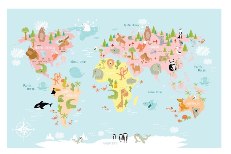 Fototapeta Mapa Świata Ze Zwierzętami