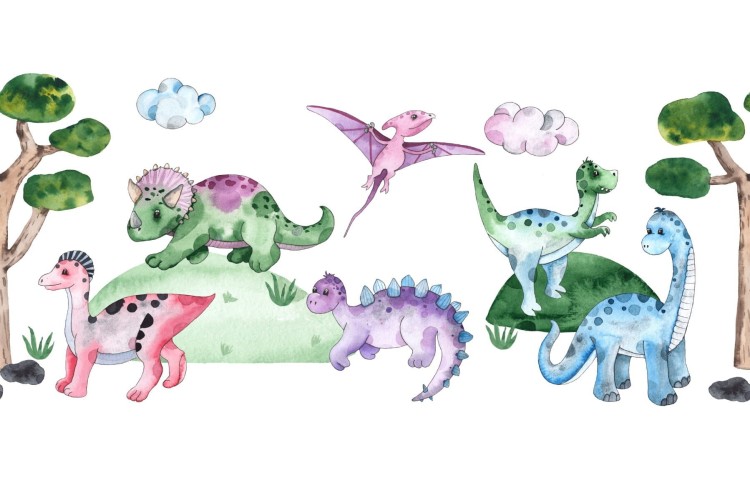 Fototapeta Pastelowe Dinozaury Na Polanie