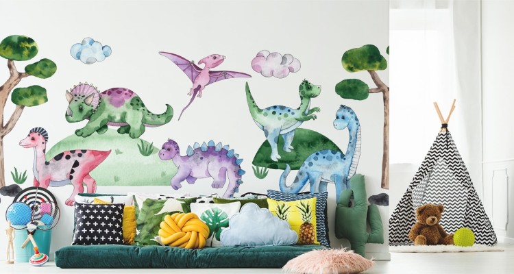 Fototapeta Pastelowe Dinozaury Na Polanie