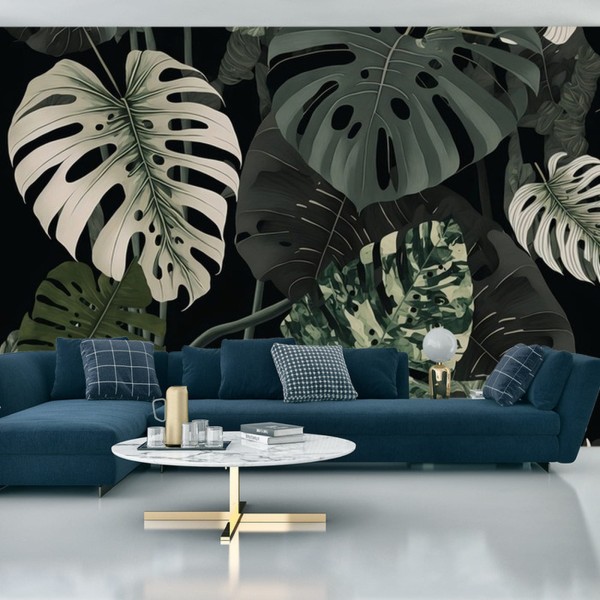 Fototapeta 4K Resolution Or Higher, Botanical Maximalism, High Contrast Leaves Pattern. Generative Ai Technology