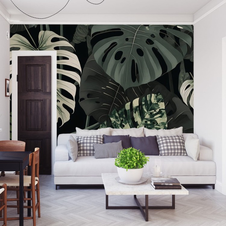 Fototapeta 4K Resolution Or Higher, Botanical Maximalism, High Contrast Leaves Pattern. Generative Ai Technology