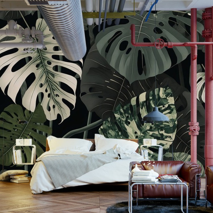 Fototapeta 4K Resolution Or Higher, Botanical Maximalism, High Contrast Leaves Pattern. Generative Ai Technology