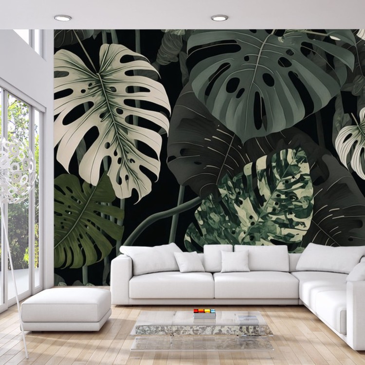 Fototapeta 4K Resolution Or Higher, Botanical Maximalism, High Contrast Leaves Pattern. Generative Ai Technology