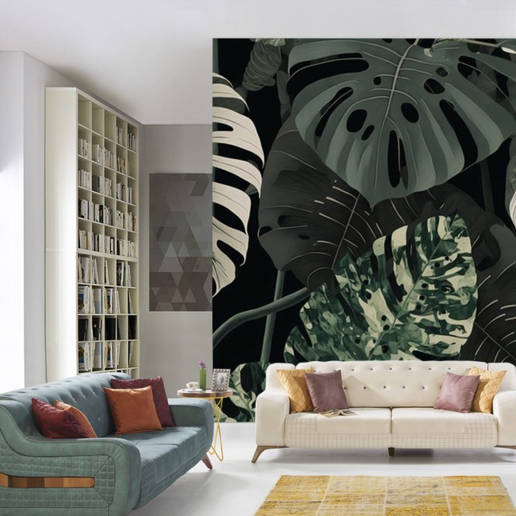 Fototapeta 4K Resolution Or Higher, Botanical Maximalism, High Contrast Leaves Pattern. Generative Ai Technology