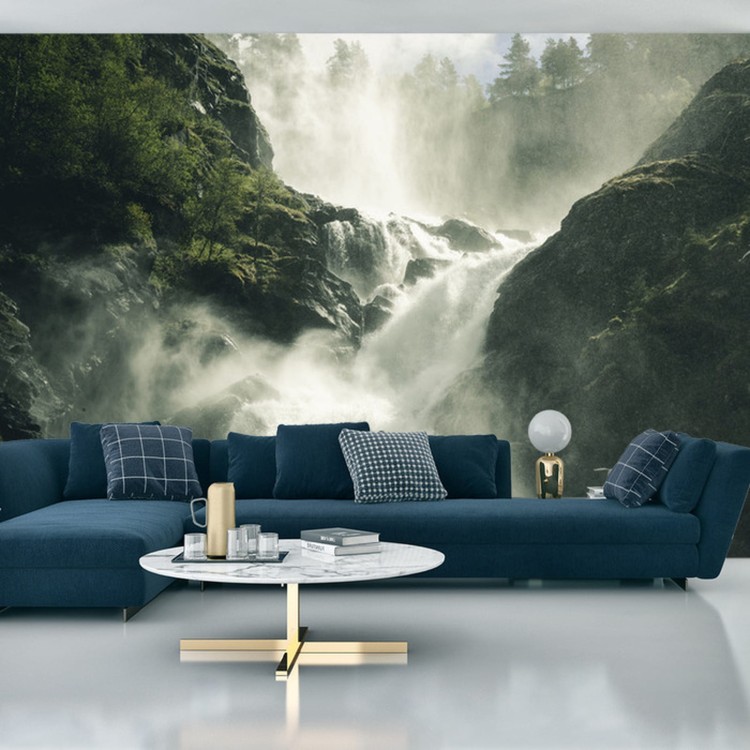 Fototapeta A Flowing Waterfall In Norway