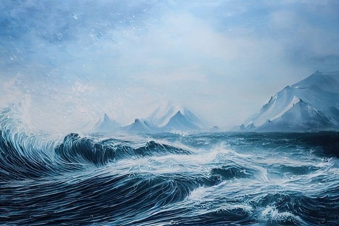 Fototapeta Abyss, Ocean Waves, Seascape Hand Drawn Oil