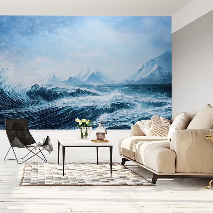 Fototapeta Abyss, Ocean Waves, Seascape Hand Drawn Oil