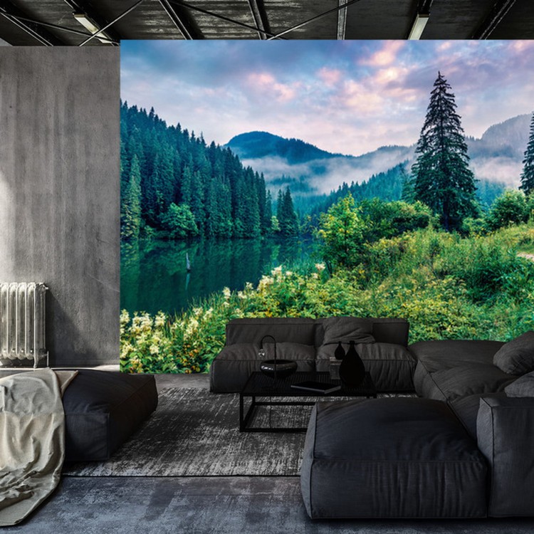 Fototapeta Dramatic Morning Scene Of Lacu Rosu Lake. Misty Summer Sunrise In Harghita County, Romania, Europe. Beauty Of Nature Concept Background.