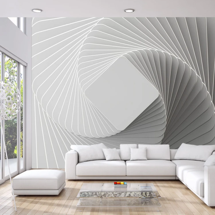 Fototapeta 3D Render, Abstract White Geometric Background, Minimal Flat Lay, Twisted Deck Of Square Blank Cards With Rounded Corners