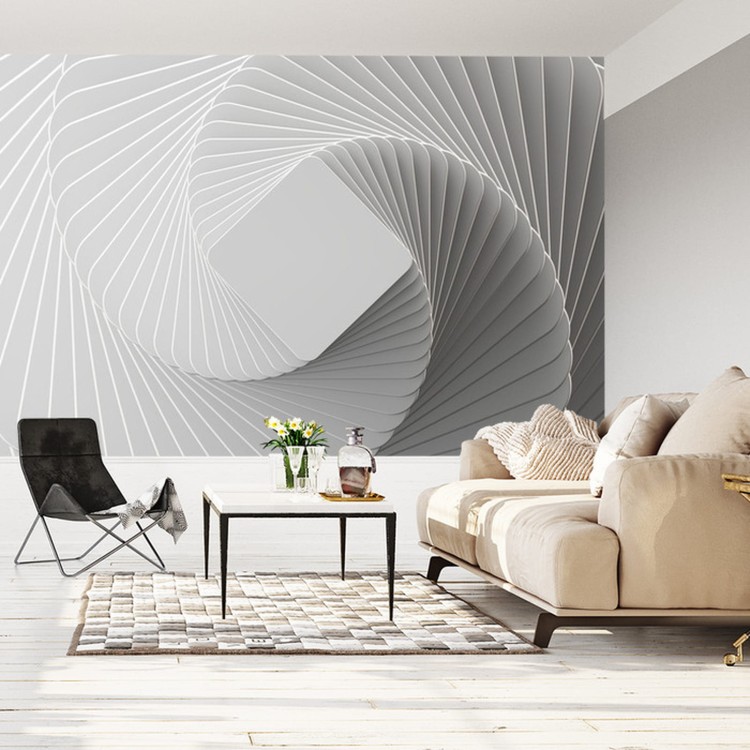 Fototapeta 3D Render, Abstract White Geometric Background, Minimal Flat Lay, Twisted Deck Of Square Blank Cards With Rounded Corners