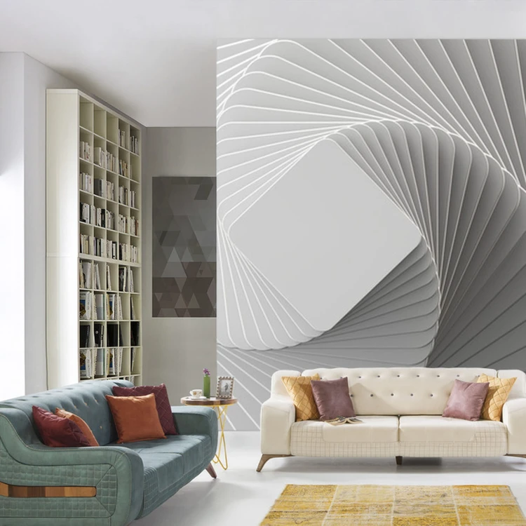 Fototapeta 3D Render, Abstract White Geometric Background, Minimal Flat Lay, Twisted Deck Of Square Blank Cards With Rounded Corners