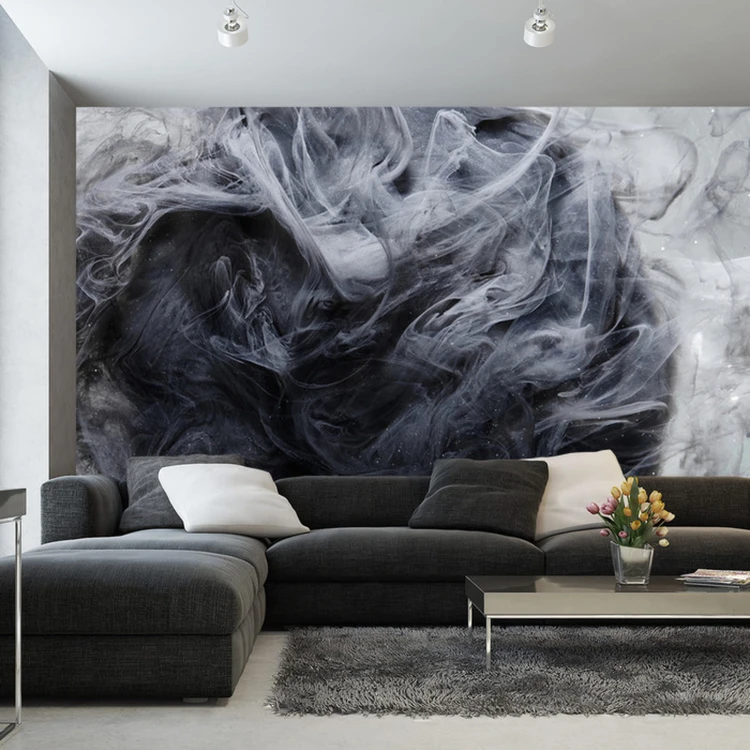 Fototapeta Outer Space Abstract Background, Black Matter. Thunderstorm Clouds In The Sky. Mystical Swirling Smoke Backdrop