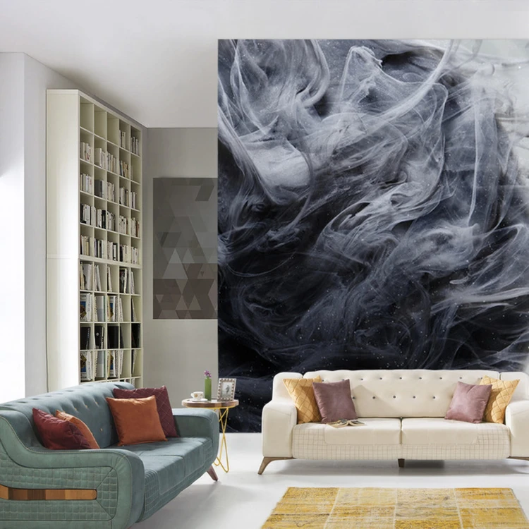 Fototapeta Outer Space Abstract Background, Black Matter. Thunderstorm Clouds In The Sky. Mystical Swirling Smoke Backdrop