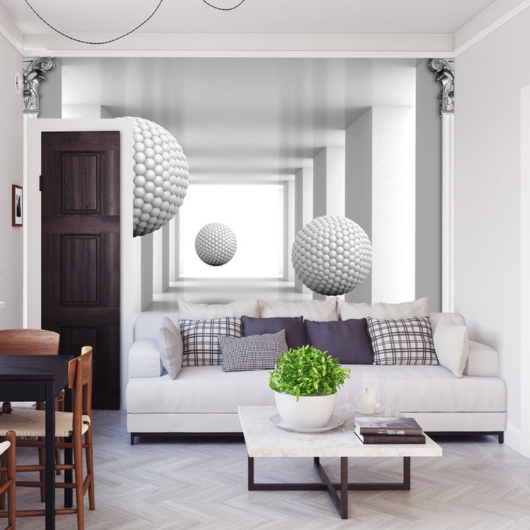 Fototapeta 3D Mural Digital Silver Tunnel With Sphere And Columns