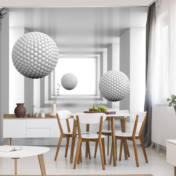 Fototapeta 3D Mural Digital Silver Tunnel With Sphere And Columns