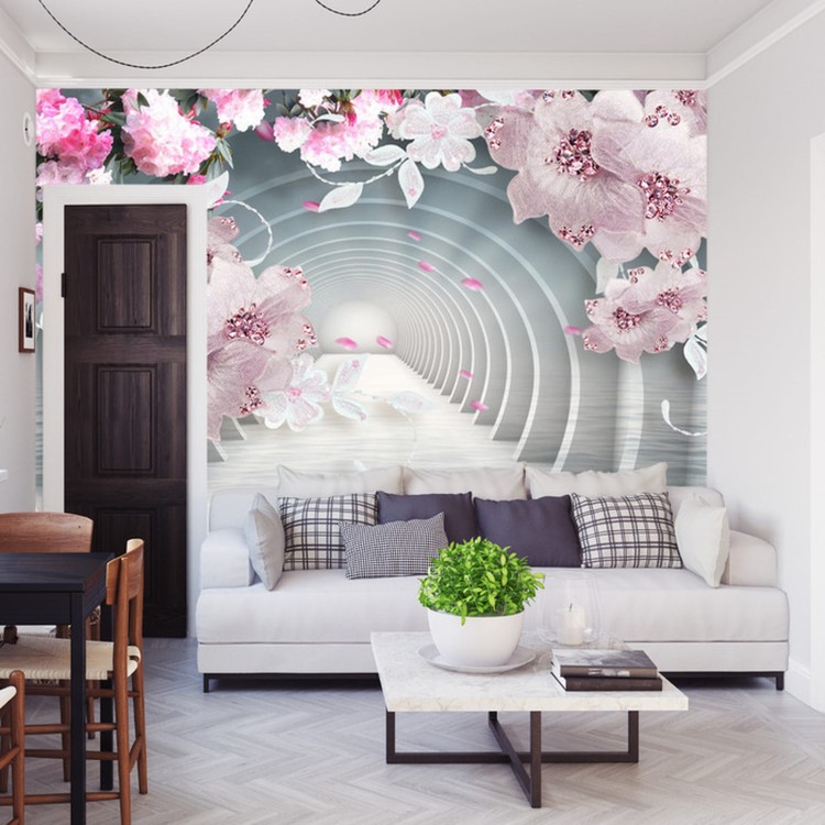 Fototapeta 3D Wallpaper Pink Jewelry Flowers