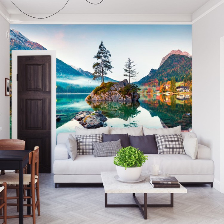 Fototapeta Beautiful Autumn Scene Of Hintersee Lake. Colorful Morning View Of Bavarian Alps On The Austrian Border, Germany, Europe. Beauty Of Nature Concept Background.