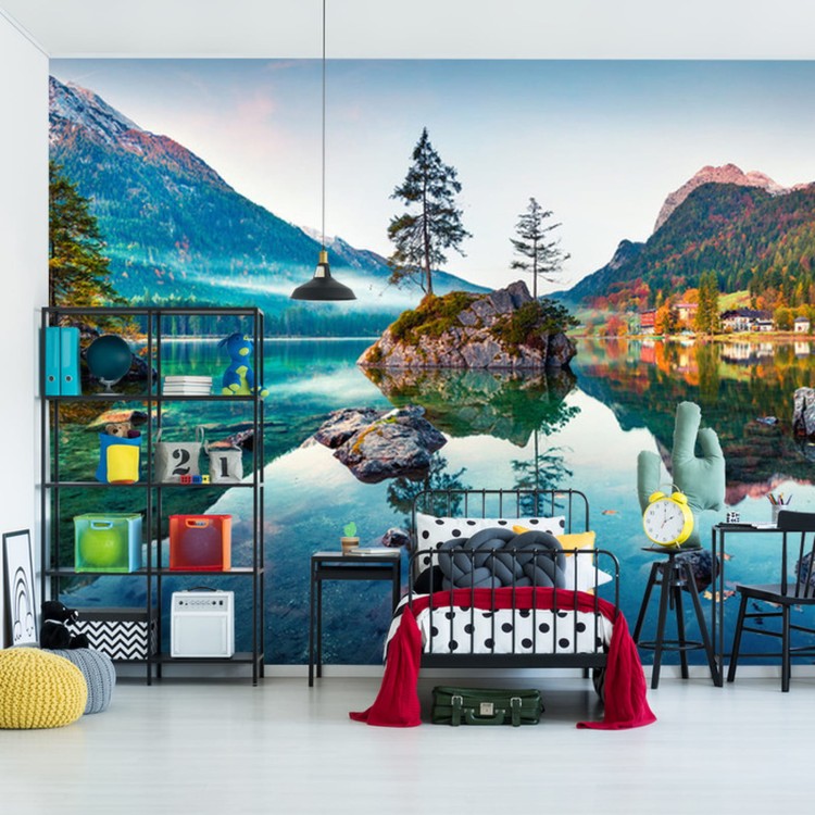 Fototapeta Beautiful Autumn Scene Of Hintersee Lake. Colorful Morning View Of Bavarian Alps On The Austrian Border, Germany, Europe. Beauty Of Nature Concept Background.