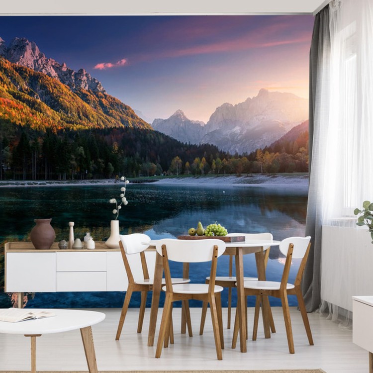 Fototapeta Incredible Nature Landscape. Amazing Lake Jasna With Of A Mirror Reflection. Stunning Vivid Nature Scenery Of Slovenia. Wild Nature Image. Concept Ideal Resting Place. Scenic Image In Autumn Time