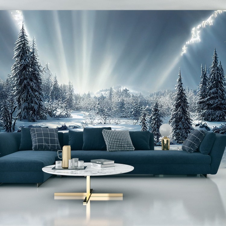 Fototapeta Beautiful Winter Landscape. Majestic White Spruces Glowing By Sunlight. Picturesque And Gorgeous Wintry Scene.