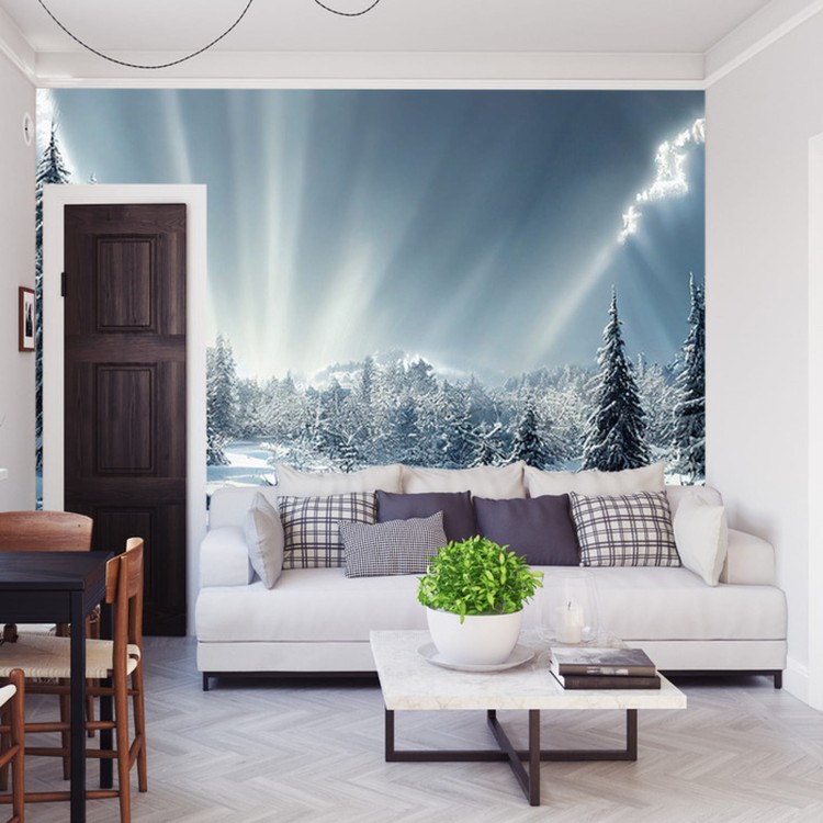 Fototapeta Beautiful Winter Landscape. Majestic White Spruces Glowing By Sunlight. Picturesque And Gorgeous Wintry Scene.