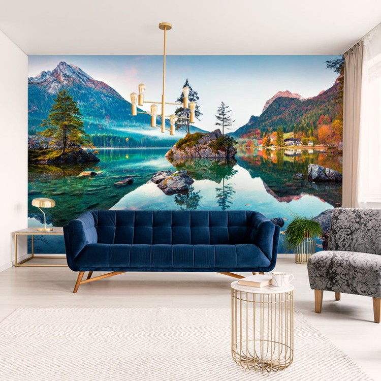 Fototapeta Beautiful Autumn Scene Of Hintersee Lake. Colorful Morning View Of Bavarian Alps On The Austrian Border, Germany, Europe. Beauty Of Nature Concept Background.