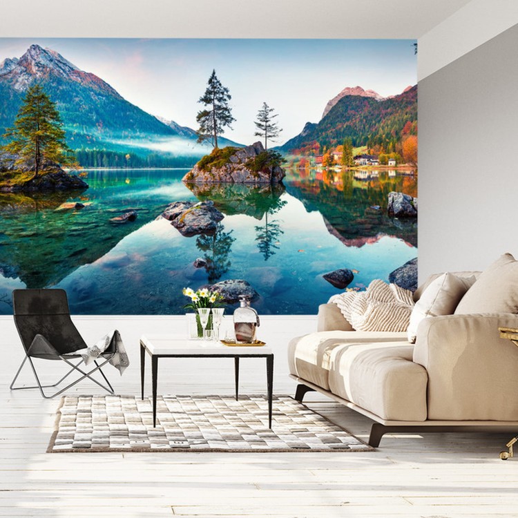 Fototapeta Beautiful Autumn Scene Of Hintersee Lake. Colorful Morning View Of Bavarian Alps On The Austrian Border, Germany, Europe. Beauty Of Nature Concept Background.