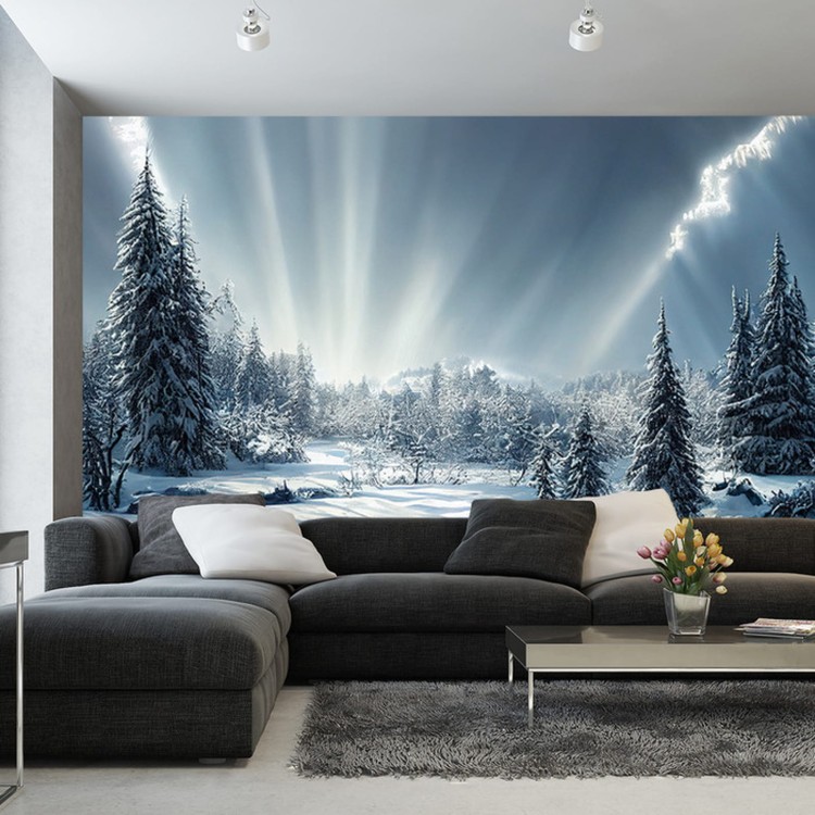 Fototapeta Beautiful Winter Landscape. Majestic White Spruces Glowing By Sunlight. Picturesque And Gorgeous Wintry Scene.