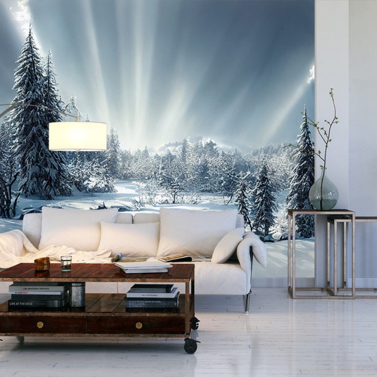 Fototapeta Beautiful Winter Landscape. Majestic White Spruces Glowing By Sunlight. Picturesque And Gorgeous Wintry Scene.