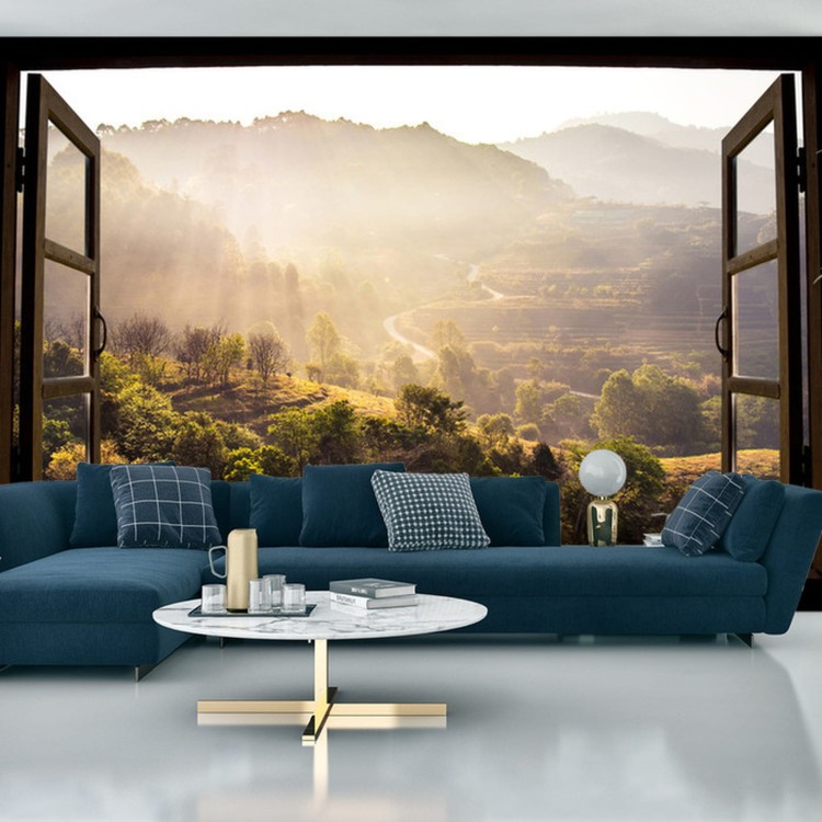 Fototapeta Landscape Nature View Background. View From Window At A Wonderful Landscape Nature View With Rice Terraces And Space For Your Text In Chiangmai, Thailand