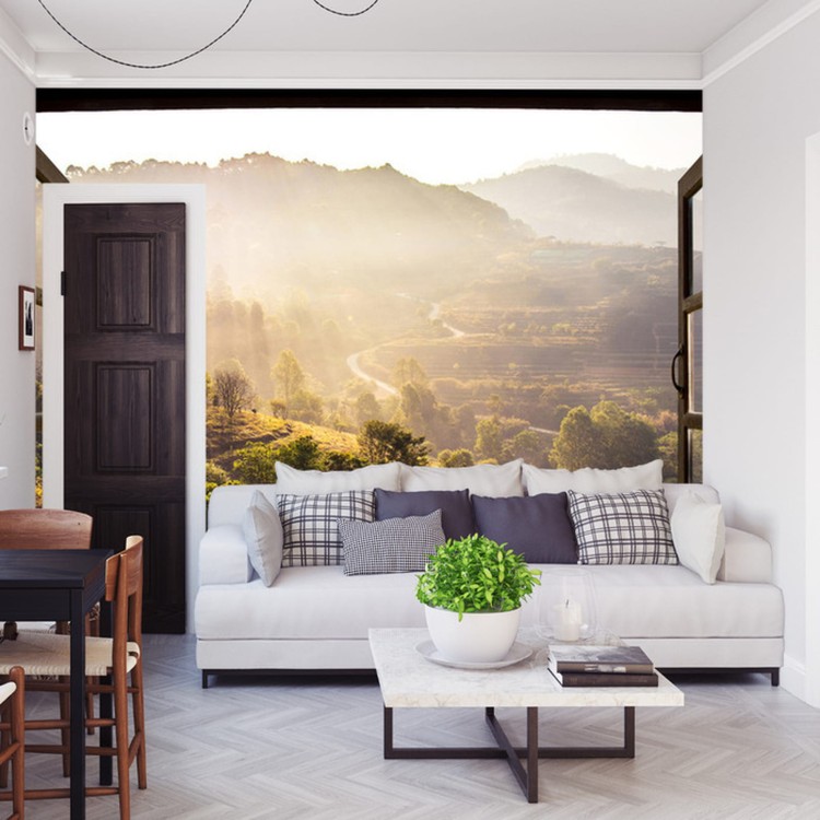 Fototapeta Landscape Nature View Background. View From Window At A Wonderful Landscape Nature View With Rice Terraces And Space For Your Text In Chiangmai, Thailand