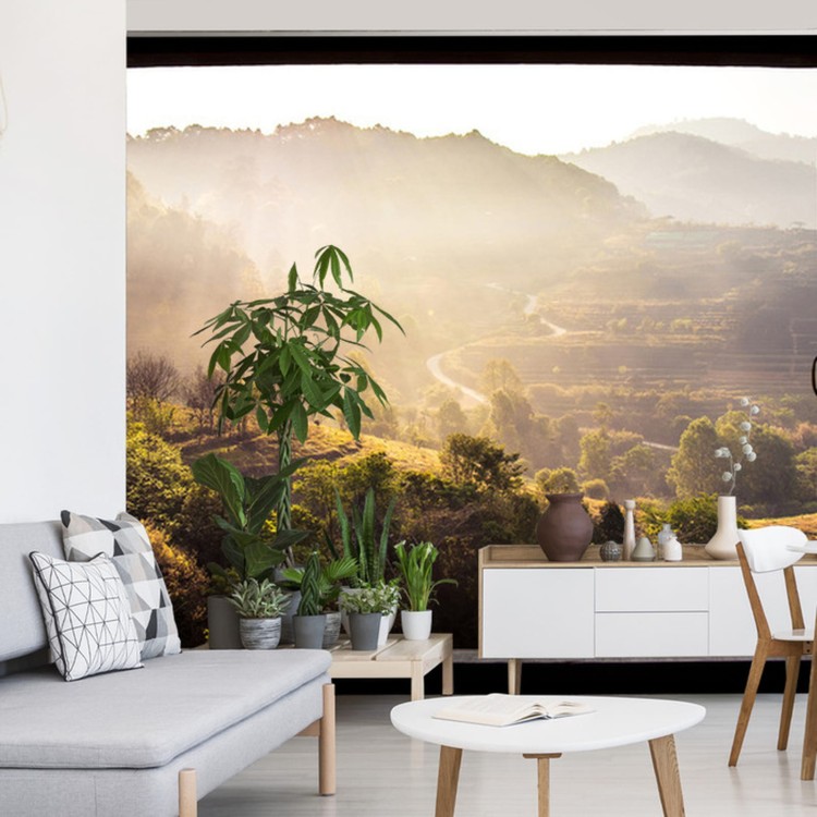 Fototapeta Landscape Nature View Background. View From Window At A Wonderful Landscape Nature View With Rice Terraces And Space For Your Text In Chiangmai, Thailand