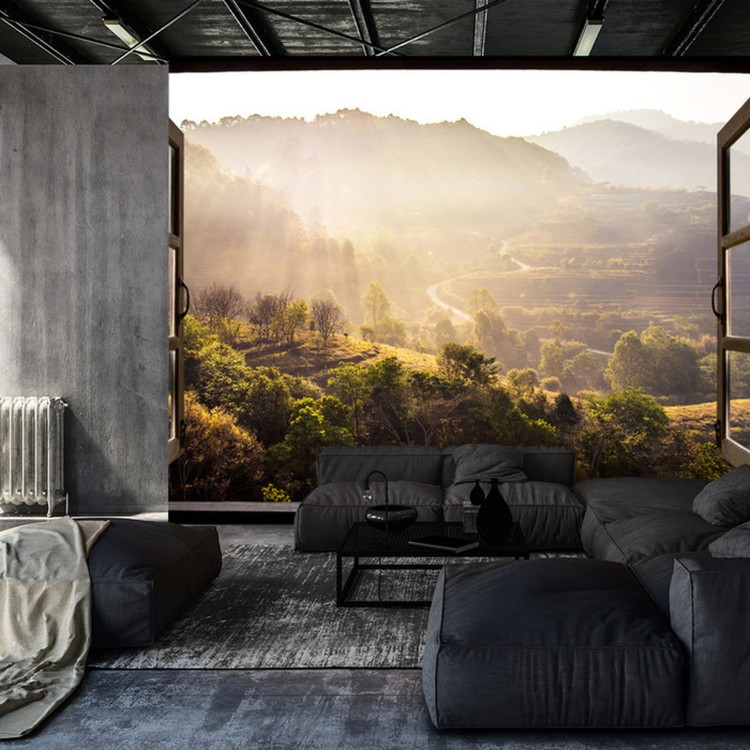 Fototapeta Landscape Nature View Background. View From Window At A Wonderful Landscape Nature View With Rice Terraces And Space For Your Text In Chiangmai, Thailand