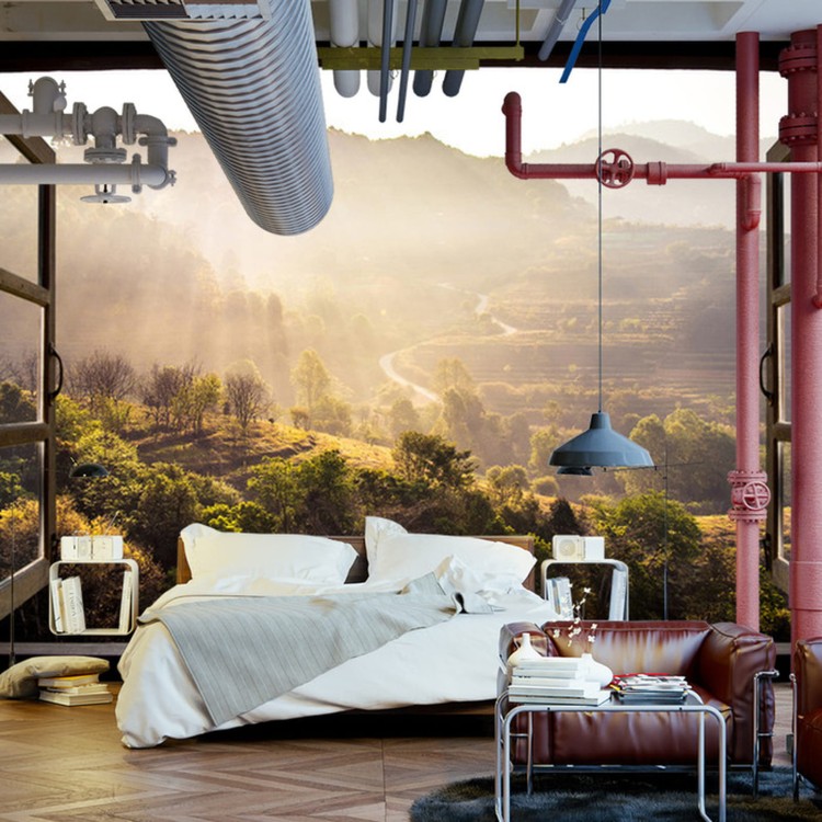 Fototapeta Landscape Nature View Background. View From Window At A Wonderful Landscape Nature View With Rice Terraces And Space For Your Text In Chiangmai, Thailand