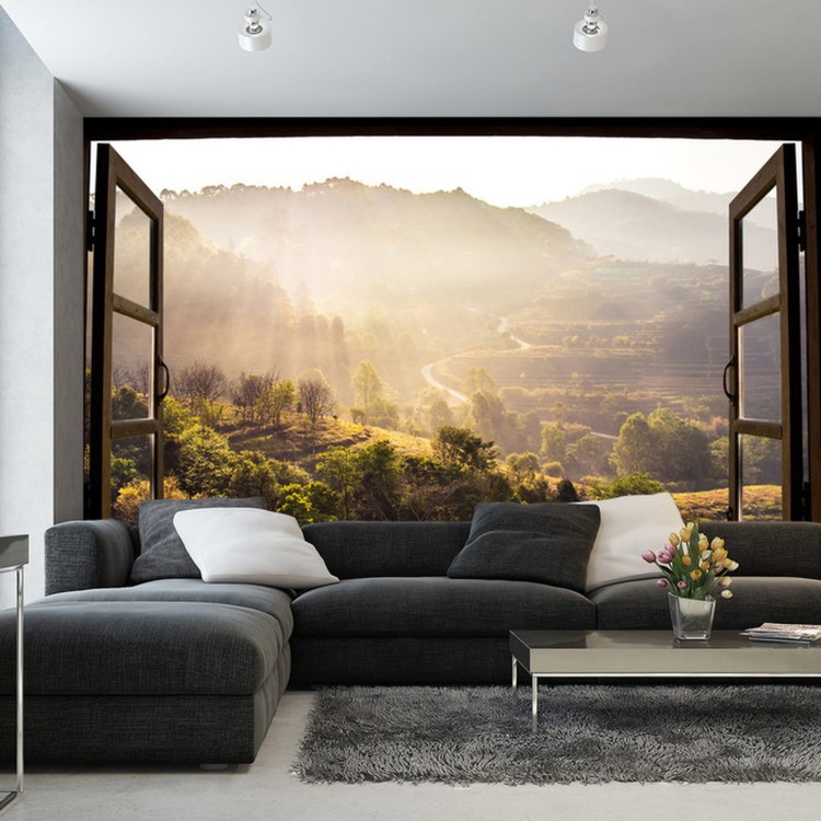 Fototapeta Landscape Nature View Background. View From Window At A Wonderful Landscape Nature View With Rice Terraces And Space For Your Text In Chiangmai, Thailand