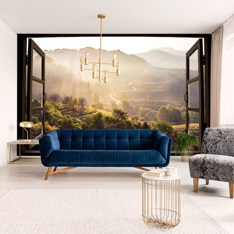 Fototapeta Landscape Nature View Background. View From Window At A Wonderful Landscape Nature View With Rice Terraces And Space For Your Text In Chiangmai, Thailand