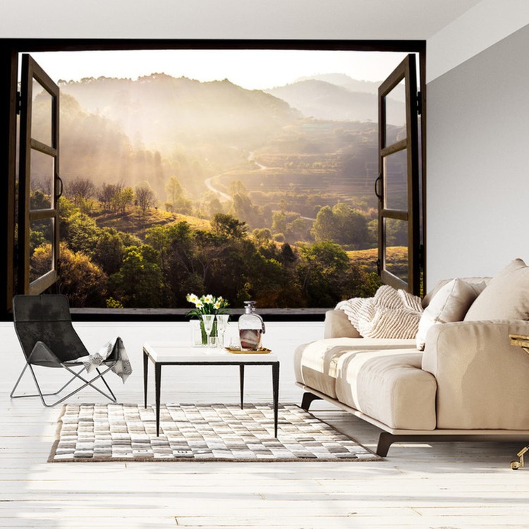 Fototapeta Landscape Nature View Background. View From Window At A Wonderful Landscape Nature View With Rice Terraces And Space For Your Text In Chiangmai, Thailand