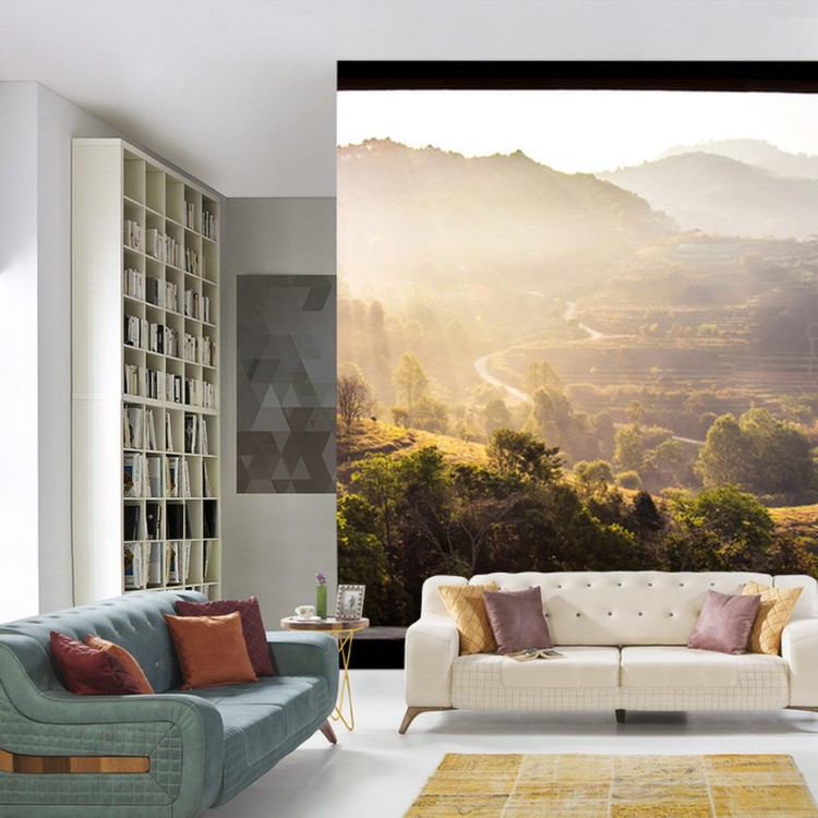 Fototapeta Landscape Nature View Background. View From Window At A Wonderful Landscape Nature View With Rice Terraces And Space For Your Text In Chiangmai, Thailand