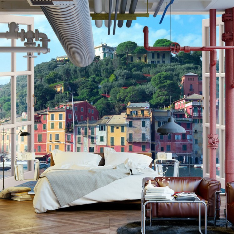 Fototapeta Pen Window View To Old Portofino, Italy