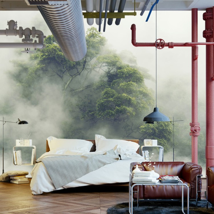 Fototapeta Tropical Forest In Japan, Nature Jungle With Green Tree And Fog, Concept Of Zin Therapy Comfortable Freedom Relaxing For Spa And Yoga, Eco Natural Sustainable Conservation