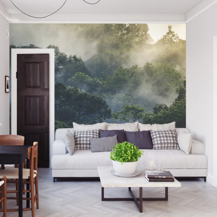 Fototapeta Landscape Of Asia Tropical Rainforest, Canopy Tree Of Jungle Green Forest Park Outdoor, Nature Environment Mountain View, Concept Of Freedom Relaxation In Holiday For Spa Yoga And Retreat