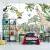 Fototapeta Children's Wallpaper, Watercolor Jungle And Animals. Lions, Giraffe, Elephant, Parrots, Zebra, Lemur