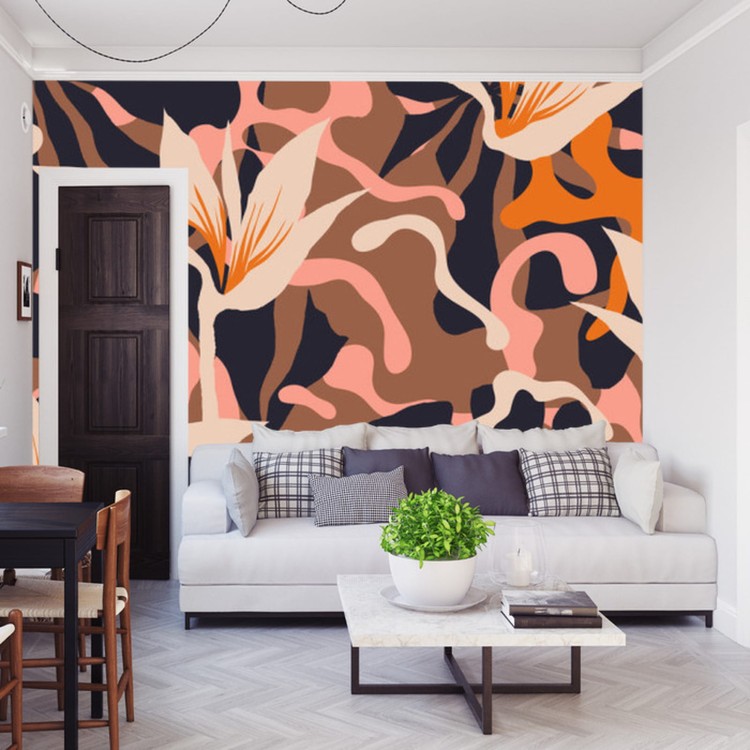 Fototapeta Abstract Jungle Plants Pattern. Creative Collage Contemporary Floral Seamless Pattern. Fashionable Template For Design.