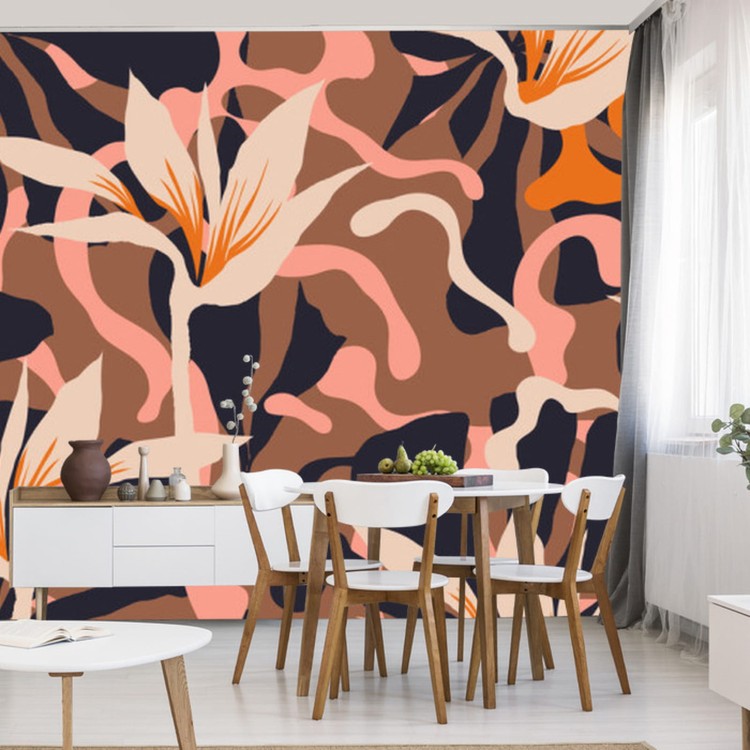Fototapeta Abstract Jungle Plants Pattern. Creative Collage Contemporary Floral Seamless Pattern. Fashionable Template For Design.