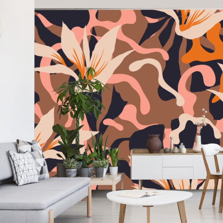 Fototapeta Abstract Jungle Plants Pattern. Creative Collage Contemporary Floral Seamless Pattern. Fashionable Template For Design.