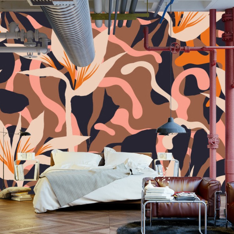 Fototapeta Abstract Jungle Plants Pattern. Creative Collage Contemporary Floral Seamless Pattern. Fashionable Template For Design.