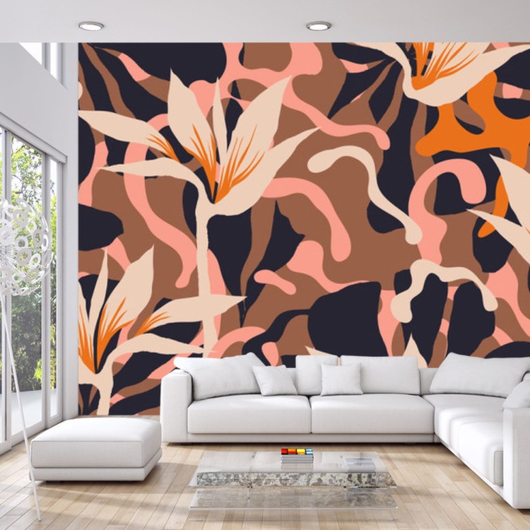 Fototapeta Abstract Jungle Plants Pattern. Creative Collage Contemporary Floral Seamless Pattern. Fashionable Template For Design.