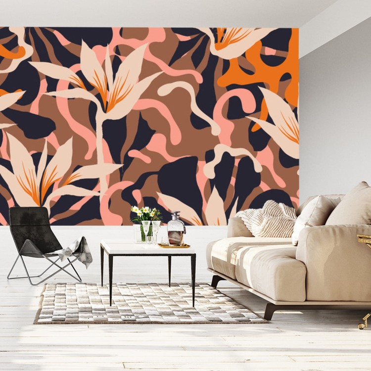 Fototapeta Abstract Jungle Plants Pattern. Creative Collage Contemporary Floral Seamless Pattern. Fashionable Template For Design.